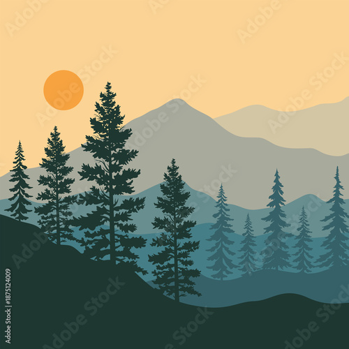 Nature landscape background art. Drawing with abstract shape. Art design for print, cover, wallpaper, natural wall.
