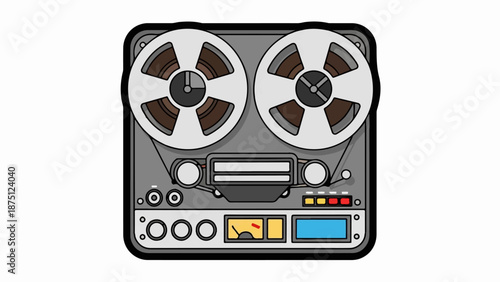 Vintage analog reel-to-reel audio recorder with two spools of tape