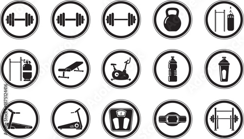 Black and white fitness in circles fitness gym workout