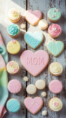 Mother's day heart shaped cookies and treats for a special mom