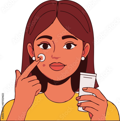 Woman applying cream to her face, focused on skincare routine
