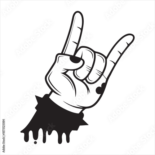 Rock on hand gesture illustration with spiked cuff and dripping effect. Rock on hand gesture illustration with spiked cuff and dripping effect.