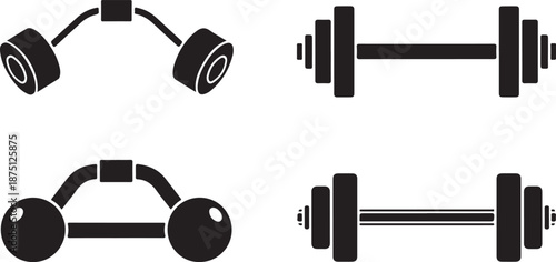 Various black dumbbell and barbell weightlifting fitness