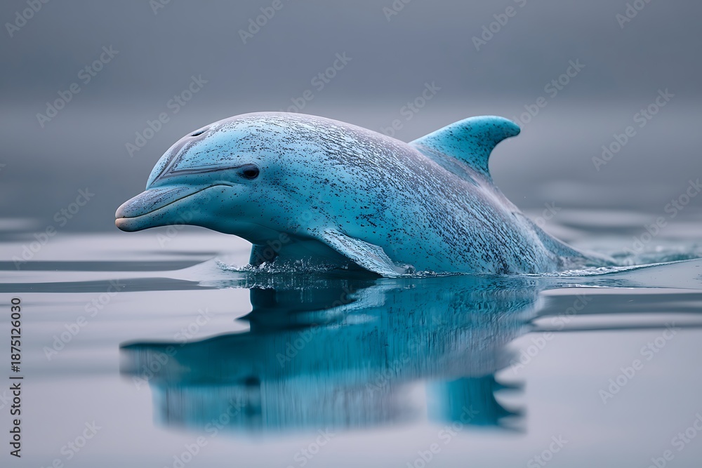 Obraz premium A serene blue dolphin gliding calmly on the tranquil surface of an ocean.