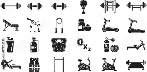 Various gym equipment dumbbell barbell