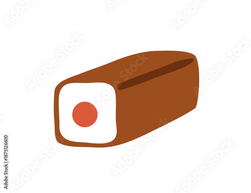 Curd cheese bar, sweet dairy dessert. Chocolate glazed snack, block with creamy filling, cut piece, cross section. Protein treat, sugar food. Flat vector illustration isolated on white background