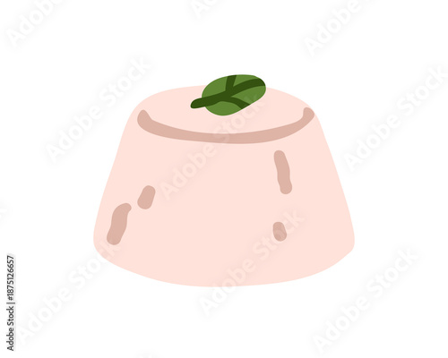 Ricotta, fresh soft mild cheese with herb leaf. Dairy product, creamy smooth food, snack. Protein ingredient. Flat vector illustration isolated on white background