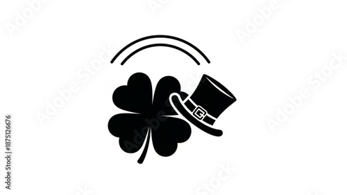 Illustration of a four-leaf clover with a top hat