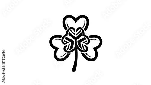 Simple black and white illustration of a four-leaf clover symbol on a plain white background
