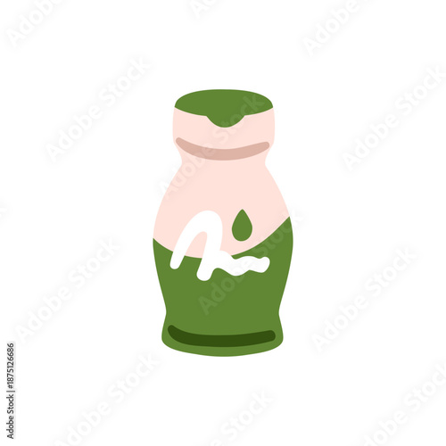 Yogurt drink in bottle. Small plastic packaging with milky probiotic beverage, fresh dairy product with protein. Healthy yoghurt shake. Flat vector illustration isolated on white background