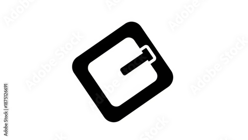 A simple black and white illustration of a square-shaped object with a handle