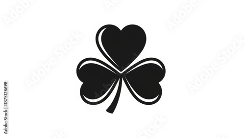 A black four-leaf clover with a heart-shaped leaf on a white background illustration