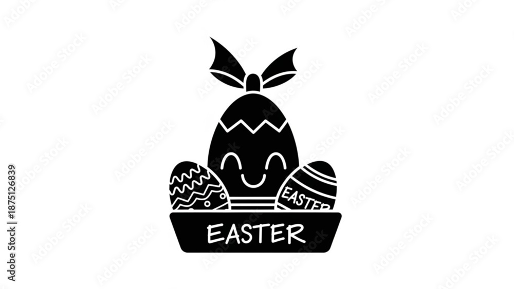 Fototapeta premium Easter eggs illustration with bunny and eggs in a basket