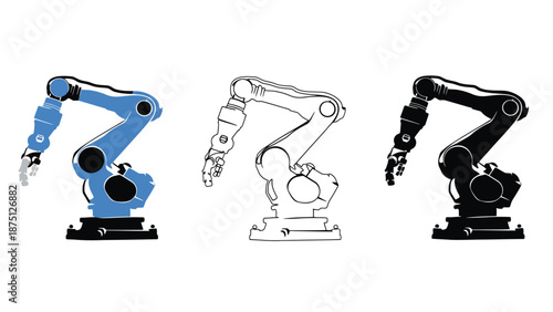 A set of robotic arms in different colors and line art styles