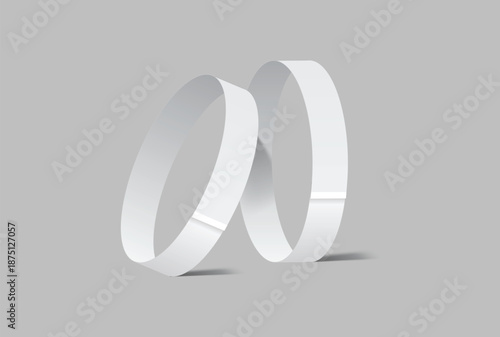 Blank white paper wristbands mockups isolated on background. Empty event wrist bands paper event bracelet design for festival access, admission control, hand entrance event, wristlet, concert armlet