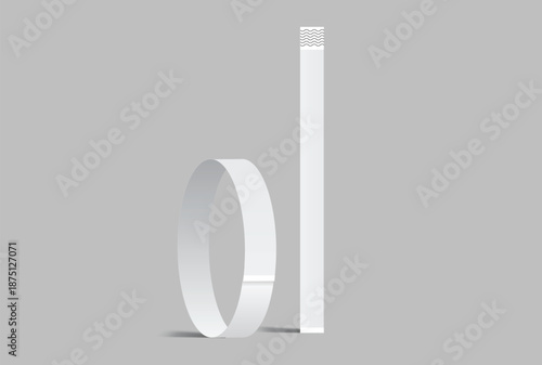 Blank white paper wristbands mockups isolated on background. Empty event wrist bands paper event bracelet design for festival access, admission control, hand entrance event, wristlet, concert armlet