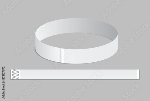 Blank white paper wristbands mockups isolated on background. Empty event wrist bands paper event bracelet design for festival access, admission control, hand entrance event, wristlet, concert armlet