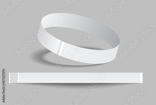 Blank white paper wristbands mockups isolated on background. Empty event wrist bands paper event bracelet design for festival access, admission control, hand entrance event, wristlet, concert armlet
