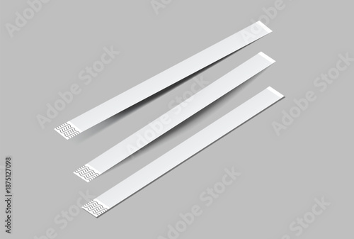 Blank white paper wristbands mockups isolated on background. Empty event wrist bands paper event bracelet design for festival access, admission control, hand entrance event, wristlet, concert armlet