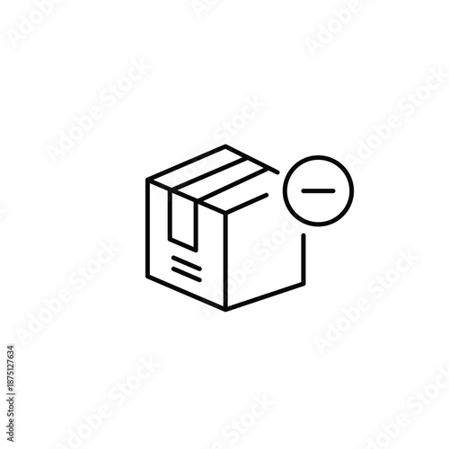 Delivery unavailable. Parcel box and minus. Shipment cancelled, return and negative feedback. Pixel perfect, editable stroke vector icon