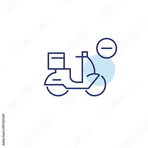 Delivery scooter and minus. Order cancelled, courier unavailable. Pixel perfect, editable stroke vector icon
