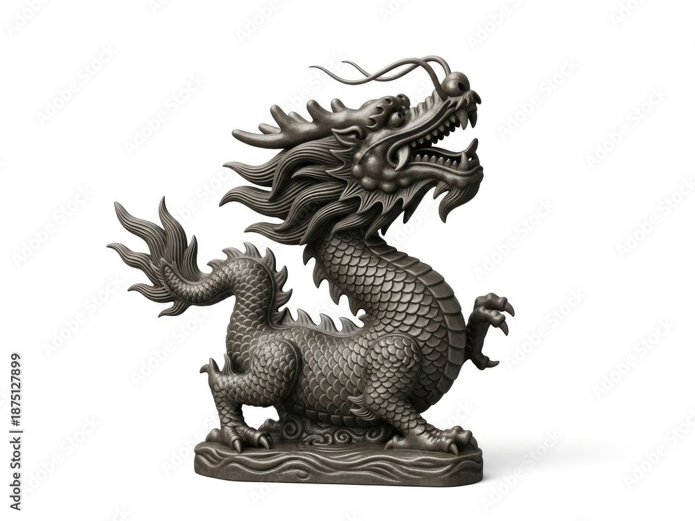 Fototapeta premium Luner Chinese dragon statue on white background