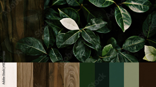 An elegant color palette featuring biophilic design elements, perfect for luxury brand backgrounds, blending natural textures with sophisticated hues to create a serene and upscale atmosphere ideal fo