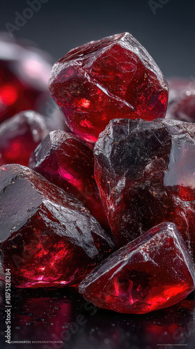 Faceted Red Gemstones with Glossy Texture