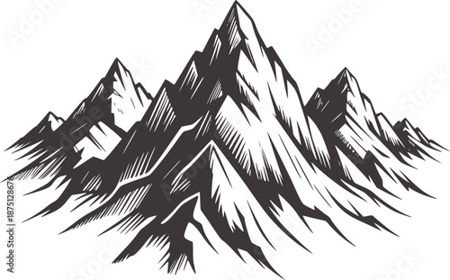 Detailed monochromatic of jagged mountain peaks mountains black