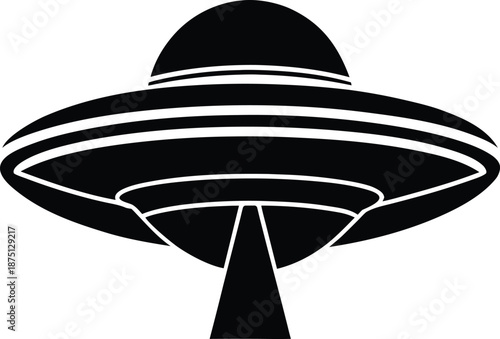 Black and White Flying Saucer Vector Illustration