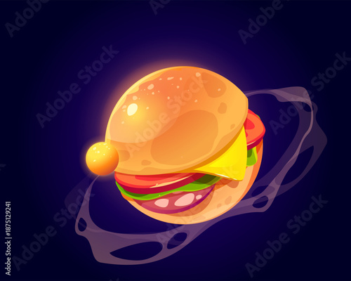 Vector cartoon hamburger planet in outer space