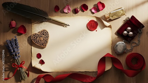 Romantic vintage writing setup with love letters and gifts