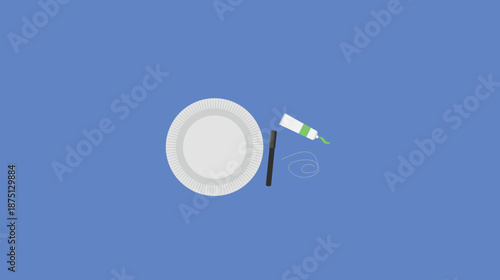 Plastic tableware on a blue background. Vector illustration in flat style