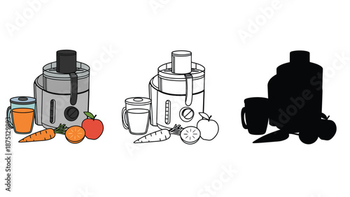 A colorful illustration of three different juicer designs and their uses