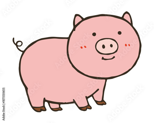 かわいいピンク色の豚のイラスト。白背景にベクターイラスト。