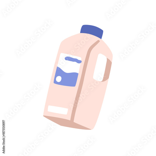 Milk bottle, large plastic packaging. Milky drink, liquid dairy product, produce packed in big container with handle. Protein beverage. Flat vector illustration isolated on white background
