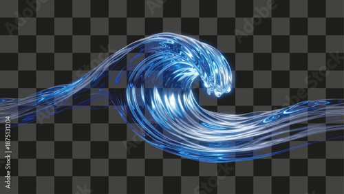 Liquid Wave Rolling Curl Shape Translucent Glowing Light Bright Blue Technological 3D Render