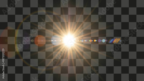 Lens Flare Optical Horizontal Glowing Cinematic Realistic Bright Yellow Golden Transparent Vector Illustration