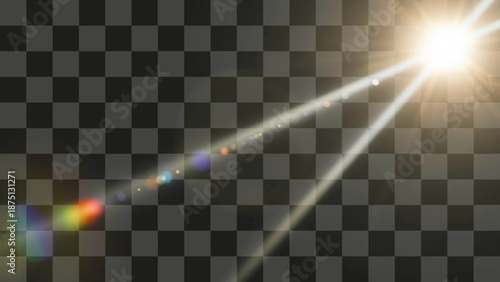 Lens Flare Optical Effect Glowing Illustration Bright Golden White Sunbeam Transparent Overlay Element Template
