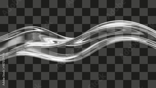 Metallic Flow sinuous shape glossy reflective silver chrome element isolated illustration.