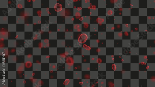 Microscopic Particles Cellular Spheres Scientific Visualization Flowing Liquid Deep Red Crimson Glow Dark Setting