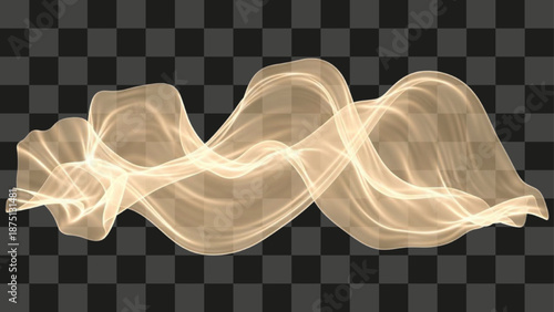 Ethereal Wave flowing smooth digital ribbon motion graphic element translucent glowing golden light shape.