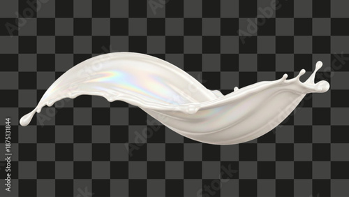 Milk Splash Realistic Wavy Liquid Flow Movement White Creamy Beverage Detached Splatter Isolated Graphic Element
