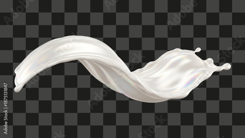 Milk Splash Dynamic Liquid Wave Flowing Motion Photorealistic Illustration Isolated White Opaque Fluid.