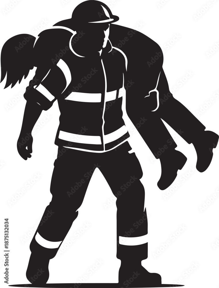 Fototapeta premium Firefighter Silhouette Carrying Victim Vector