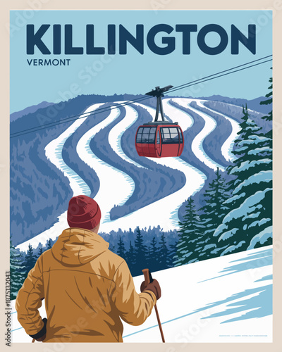 Killington Vermont Ski Resort Poster – Alpine Winter Adventure with Cable Car