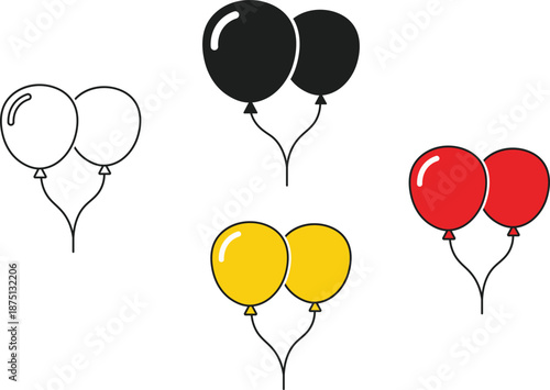 Four pairs of balloons in outline black red and yellow colors