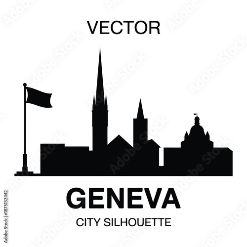 geneva city silhouette vector illustration with flag