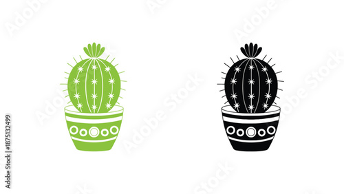 A colorful illustration of two cacti in decorative pots on a white background