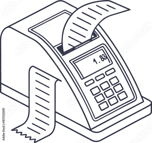 Receipt from Cash Register: A detailed depiction of a modern cash register dispensing a receipt, symbolizing the culmination of a transaction.